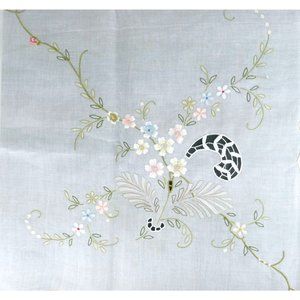Vintage Tablecloth Napkin Set Embroidered Madeira Style New White Floral Cotton